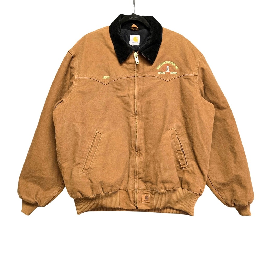 Carhartt Santa Fe Jacket WHM Construction Embroidered XL Brown Duck Bomber J14